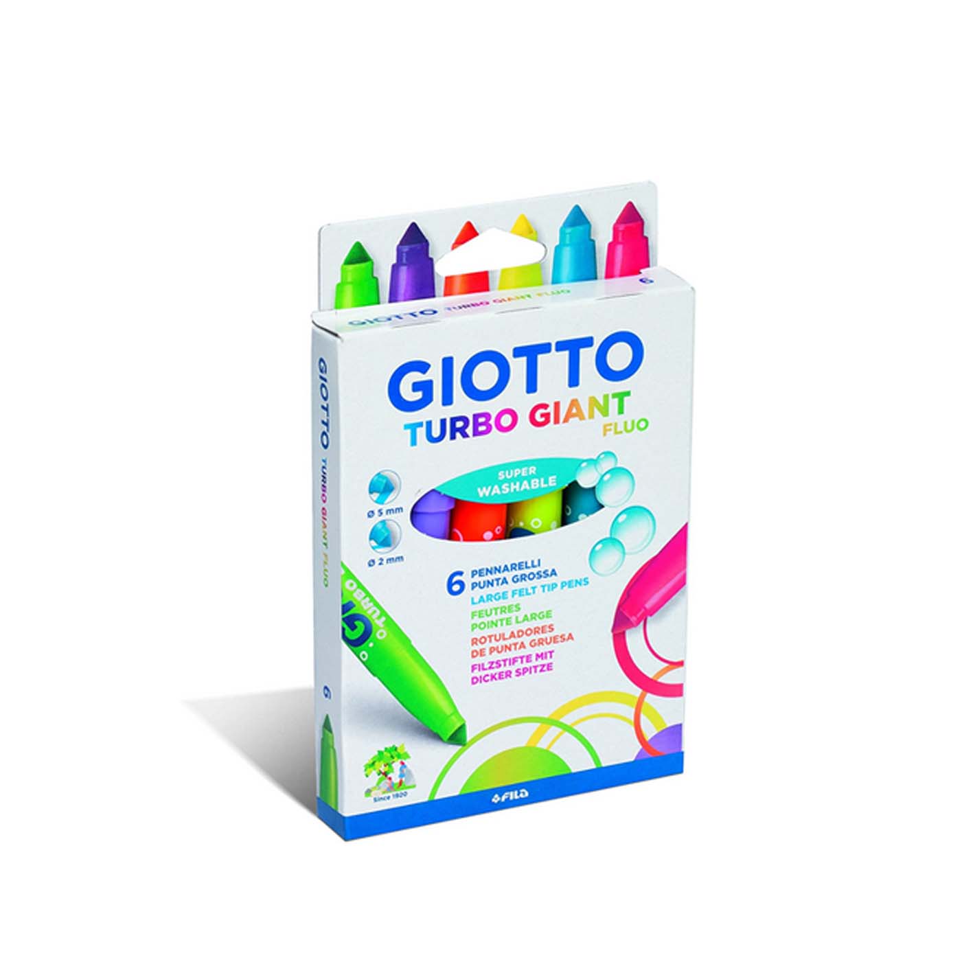 Colori Giotto - Pennarelli Turbo Giant - Punta grossa - 6 pezzi - Pastello  Fluorescenti Fluo