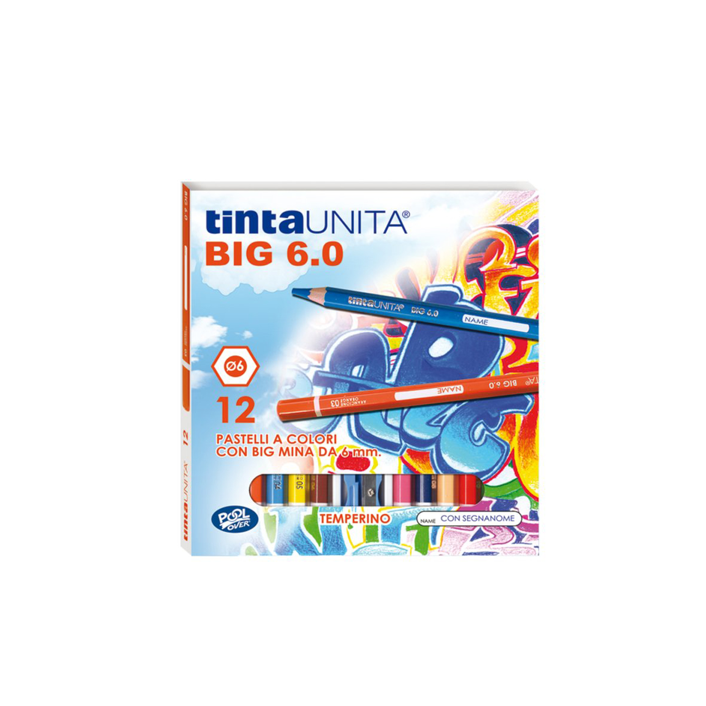 Colori a matita - TINTA UNITA - Pool Over - Matitoni mina big 6,0 mm - 12  colori