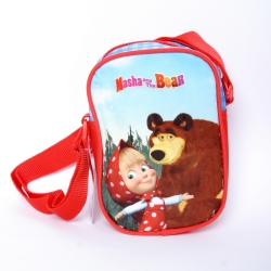 Borsa Tracolla ovale - Masha e Orso - Tracollina con zip Rosso Azzurro Bambina Bambino