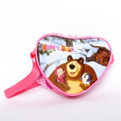 Borsa Tracolla Cuore - Masha e Orso - Tracollina a forma di cuore con zip Rosso Rosa Fucsia Fuxia Bambina