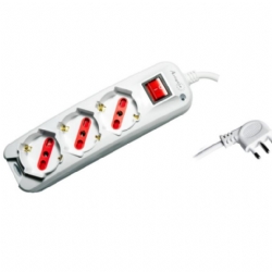 Adattatore Prolunga Multipresa Arlights Spina16A  3 Prese Bipresa Schuko Bianco con Tasto ON OFF 16A