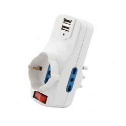 Adattatore rotante - Spina 16 A - 2 conessioni USB - Prese 10 A 16 A - Schuko