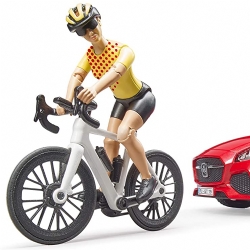 Bruder - Auto Roadster con bici e Ciclista 03485 - Modellino Bambino - Rosso Nero Giallo Bianco