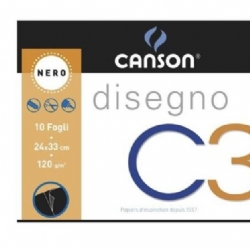 Blocco Album Disegno Canson C3 120gr 24x33 Liscio 10 Fogli Neri