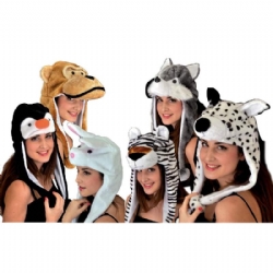 Cappello Cuffia Animaletti Peluches con Pon Pon Accessorio Carnevale  Scimmia e Dalmata