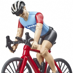 Ciclista con Bicicletta da strada Bruder 63110 Rosso Nero Blu Modellino Bambino