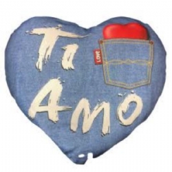 Cuscino Cuore Jeans Ti Voglio Bene Regalo per San Valentino 35 cm