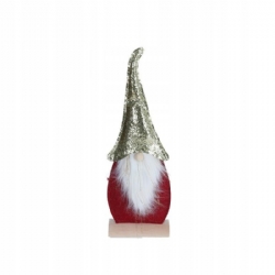 Gnomo Decorativo Natalizio in Feltro Rosso con Cappello Glitter  Oro 40 cm