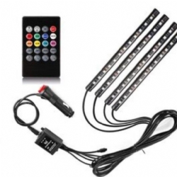 Ktit 4 Strisce LED RGB a 8 Colori con Telecomando per Auto 12V