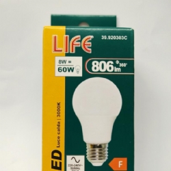 Life 39920303C Lampada Goccia A60 Led 8W E27 3000K 806lm