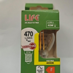 Life 39922157ND Lampada Minisfera G45 Led Vetro E14 4 5W 4000K