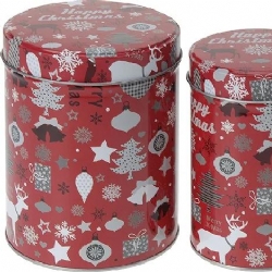 Merry Xma Barattolo Metallo Rosso 03x11x14 cm  Set 3 Barattoli