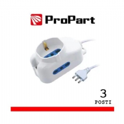 Multipresa 3 Posti ProPart con Prolunga Cavo Spina 16A  Biprese 2P T 10A 16A Schuko Bianco