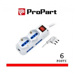 Multipresa 6 Posti ProPart Cavo Spina 16A  Interrutore Luminoso 4 BPrese 2P T 10A 16A  2 Prese Schuko Bianco