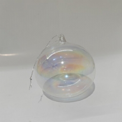 Pallina di Natale Sfera di VetroTrasparente Iridescente Diametro 8 cm