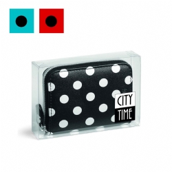 Portafoglio Donna   Niji City Time 61112  Nero Rosso Azzurro Pois Nero Bianco Porta Tessere
