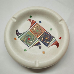  Posacenere Sec Vintage in Ceramica Bianco con Decorazioni Geometriche Diametro 19 cm 