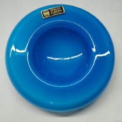 Posacenere Svuotatasche Vintage in Vetro Blu di Murano Firmato Cristalleria Europa Diametro 19 cm 