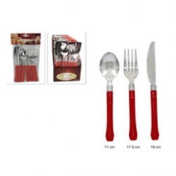 Posate in plastica natalizie - Set 12 pz - 4 forchette 4 cucchiai 4 coltelli - Natale Rosso