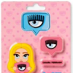 Set 4 Gomme in Vinile - CHIARA FERRAGNI - Scuola Fashion Blogger - Boss Babe - Eyelike - Argento Rosa Giallo Azzurro