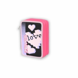 Seven - Astuccio 3 zip Advanced Love Heart Chromobeam Colorchange Colore Nero Rosa Viola Fuxia Fucsia Grigio Giallo Con Cuore Cuori e Quadrati
