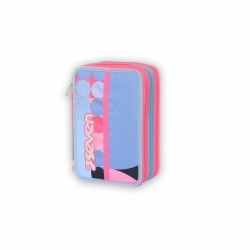 Seven - Astuccio 3 zip Advanced Loud - Colore Viola Rosa Blu Blue Azzurro Fuxia Fuxia Con Fantasia Palline Cerchi Colorati