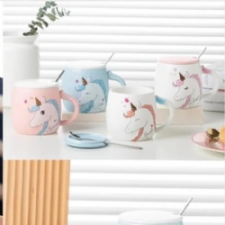 Tazza Unicorno con Coperchio e Cucchiaio  in Porcellana 400ml Gift Box