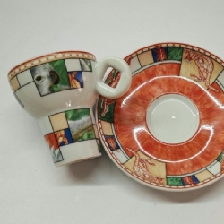 Tazzine Caffe Vip di Seltmann Weiden Espresso Piu 5039 in Porcellana Tedesca con Piattino Varie Decorazioni da Collezione Vintage