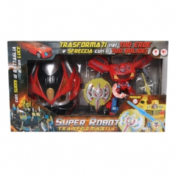 Trasformer - Super Robot Trasformabile - Auto Mobile Bolide - Maschera Eroe - Rosso Nero Blu Giallo