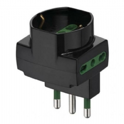 Tripla Riduzione Presa Adattatore Sfalsato Verticale Vimar 314 2P T 16A  P40 Spina Shuko Tedesca Nero