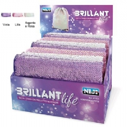 Zaino Pailletes Niji con Pon pon  - Colore Viola Lilla Rosa Argento - Zainetto Bambina