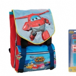 Zaino Super Wings Estensibile con Gadget Orologio Colore Rosso Blu Stampa Personaggi