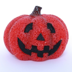 Zucca Rossa Halloween con Viso, luce intermittente incorporata a Batterie per Decorazioni