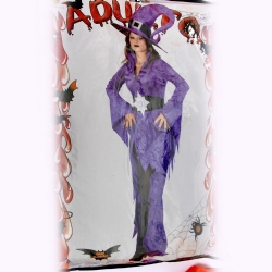 Costume Halloween Vestito adulto Maga Glamour Viola Taglia M - Abito Strega Viola con cappello per Travestimenti Horror Orrore