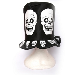 Cappello cilindro alto Halloween Nero con stampa scheletro Bianco per Travestimenti Horror Orrore