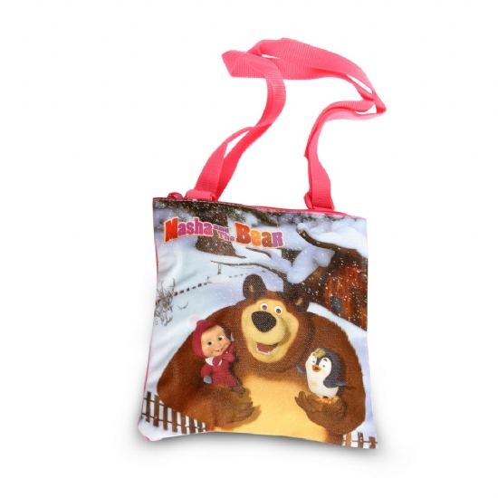 Borsa Tracolla - Masha e Orso - Tracollina piatta con zip Rosso Rosa Fucsia Fuxia Bambina - 2
