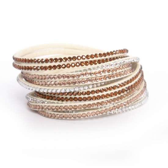 Bracciale a fascia con Strass - Braccialetto doppio con Brillantini - Verde Rosa Beige - 2