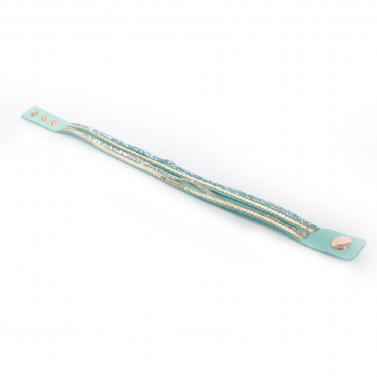 Bracciale a fascia con Strass - Braccialetto doppio con Brillantini - Verde Rosa Beige - 2