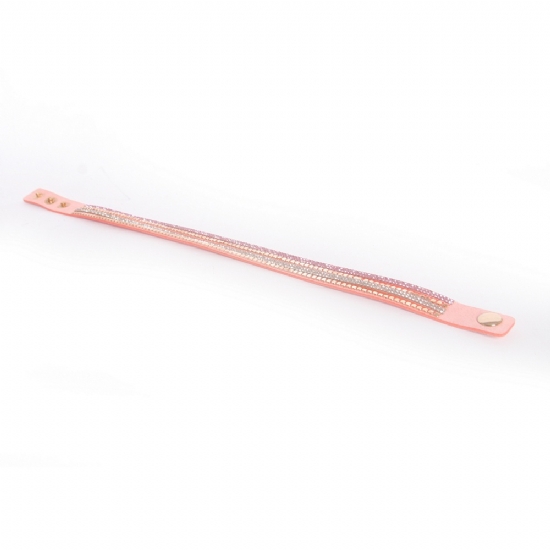 Bracciale a fascia con Strass - Braccialetto doppio con Brillantini - Verde Rosa Beige - 2