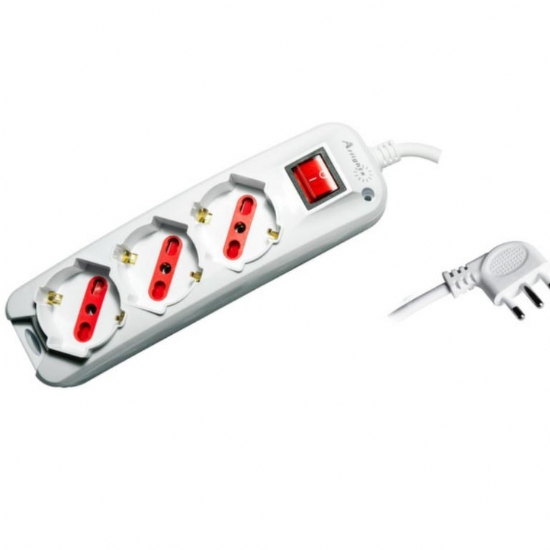 Adattatore Prolunga Multipresa Arlights Spina16A  3 Prese Bipresa Schuko Bianco con Tasto ON OFF 16A - 1