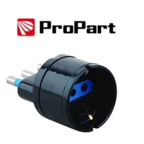 Adattatore Propart Spina 2P T 16A Presa Schuko Tedesca Nero - 1