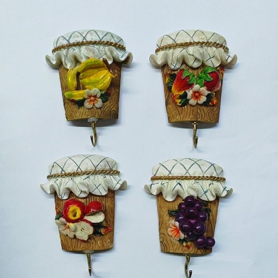 Appendino da Parete in Ceramica Vintage Barattolo di Marmellata con Vari Decori di Frutta - 1