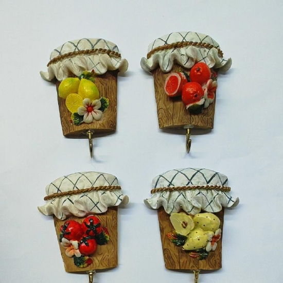 Appendino da Parete in Ceramica Vintage Barattolo di Marmellata con Vari Decori di Frutta - 2