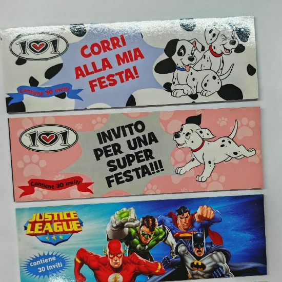Blocchetti da 30 Inviti Festa Compleanno Bambini Tema Carica 101 e Justice League Super Eroi - 1