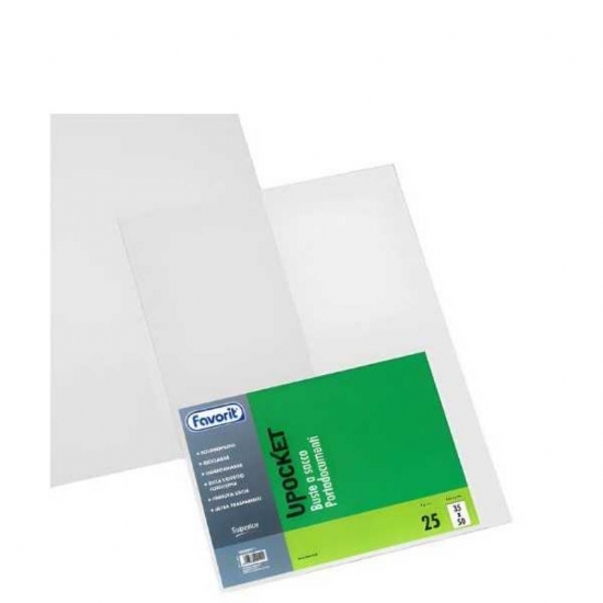 Busta a Sacco Favorit Upocket  Portadocumenti Trasparente PPL Trasparente Lucida Liscia con Apertura Lato Superiore 35x50 cm - 1