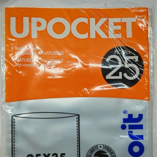 Busta a Sacco Favorit Upocket  Portadocumenti Trasparente PPL Trasparente Lucida Liscia con Apertura Lato Superiore 25x35 cm - 1