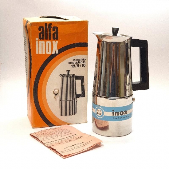Caffettiera Vintage Italiana Alfa Tracanzan Anni 70  Acciaio Inox Moka Caffe Espresso 12 e 9 Tazze - 1