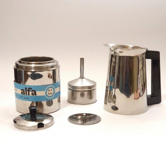Caffettiera Vintage Italiana Alfa Tracanzan Anni 70  Acciaio Inox Moka Caffe Espresso 12 e 9 Tazze - 2