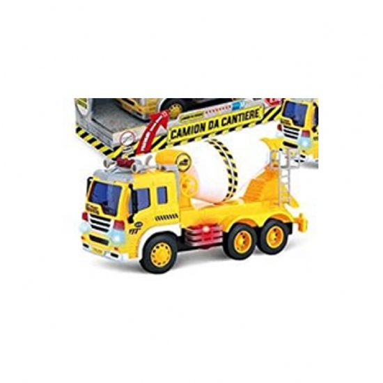 Camion  Betoniera Cantiere Luci Suoni Frizione Modellino Bambino Giallo Bianco - 1