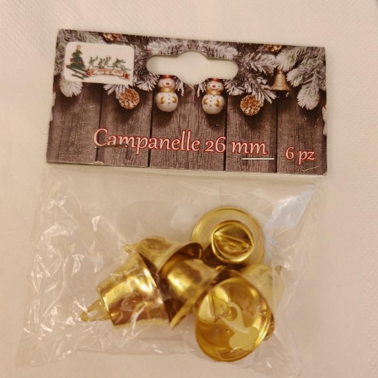 Campanelle Natalizie Oro in Metallo 26 mm Pezzi 6 Decorazioni Natalizie - 1